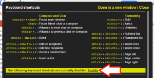 Gmail keyboard shortcuts dialog